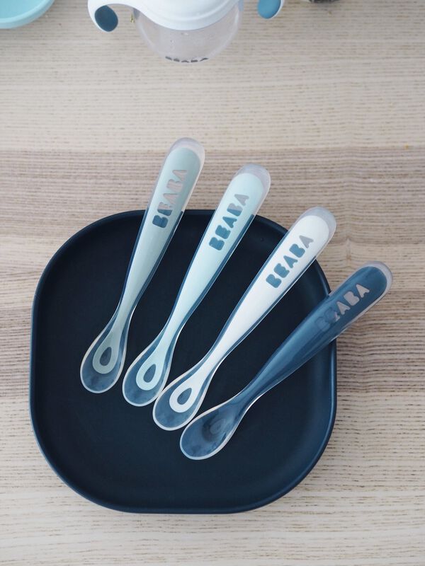 Set of 4 Easy-Grip 1st Stage Silicone Spoons - White/Grey