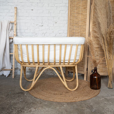 Rotan wieg rechthoekig + hoes offwhite