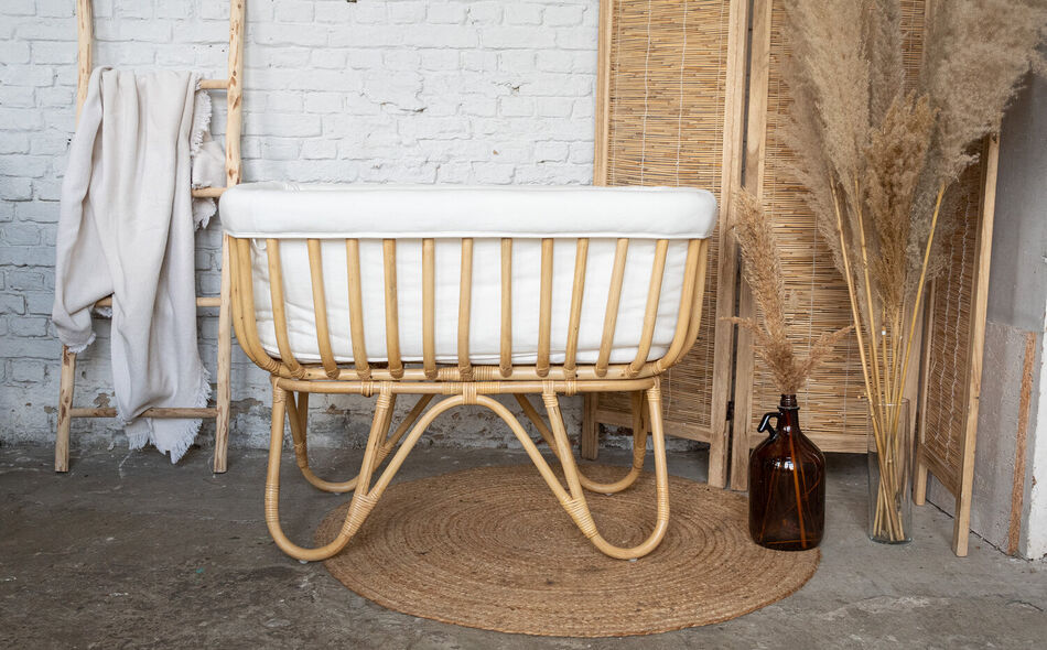 Rotan wieg rechthoekig + hoes offwhite