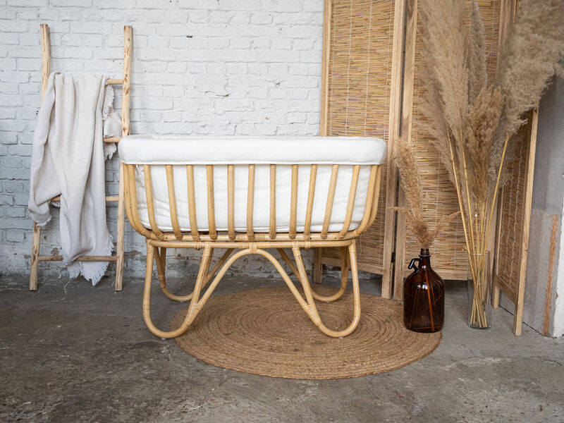 Rotan wieg rechthoekig + hoes offwhite