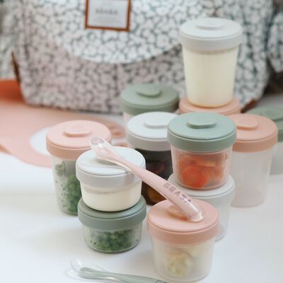 Pack premiers repas (12 portions + 2 cuill&egrave;res) Eucalyptus/Rose/Gris