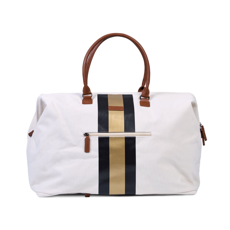 Mommy Bag - Canvas white stripes black/gold