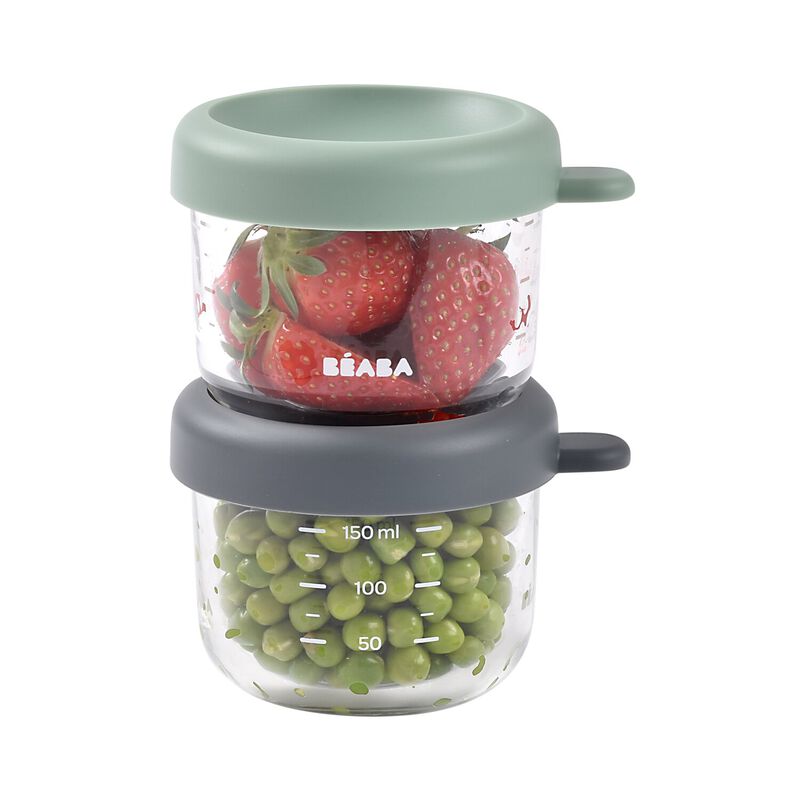 Set of 2 glass portion jars 150ml MINERAL / SAGE GREEN