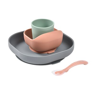 4-delig siliconen serviesset - Mineraal/Terracotta