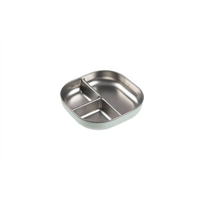 Assiette compartiment&eacute;e en inox micro-ondable - Vert de gris