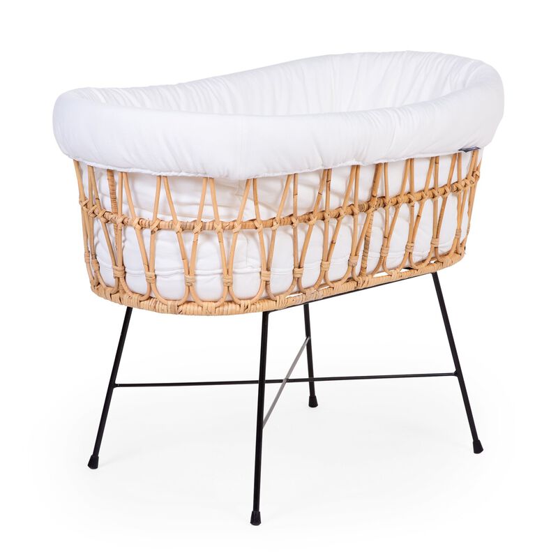 Rattan cradle metal legs + cover offwhite