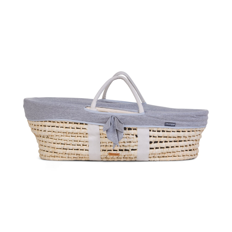 Moses Basket - Natural + Jersey Cover Grey