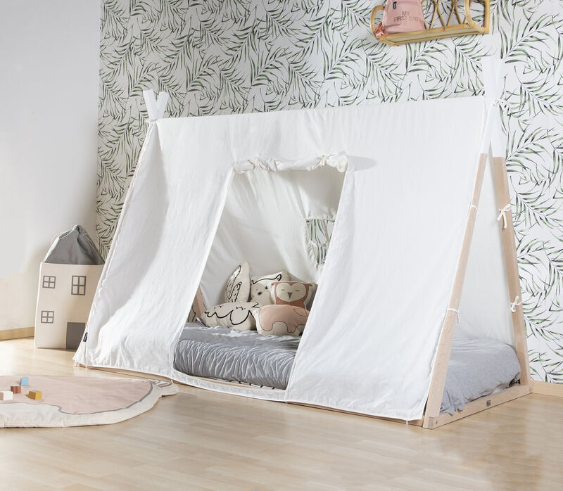 Lit Tipi Junior - 90x200 Cm - Bois - Naturel Blanc