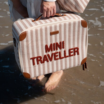 Mini Traveller Kids Suitcase   - Rayures - Nude/Terracotta