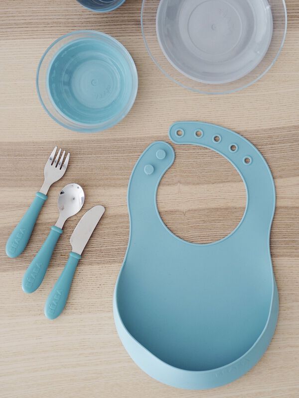 Lot de 2 bavoirs silicone Bleu clair/Gris