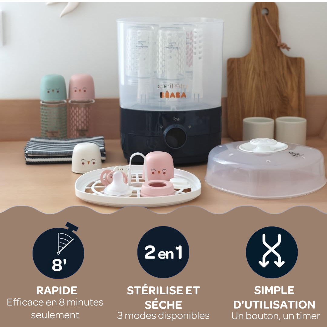 Stérilisateur deux en un Milkeo Plus simple d'utilisation